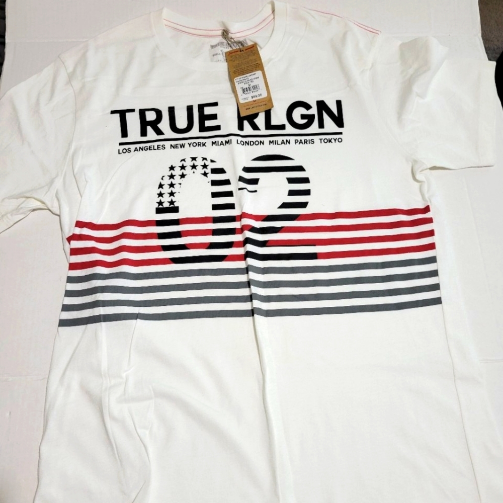 True Religion Men's Inside Flag Short Sleeve Crew Neck Tee T-Shirt